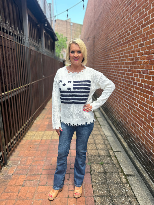 Distressed American Flag Sweater