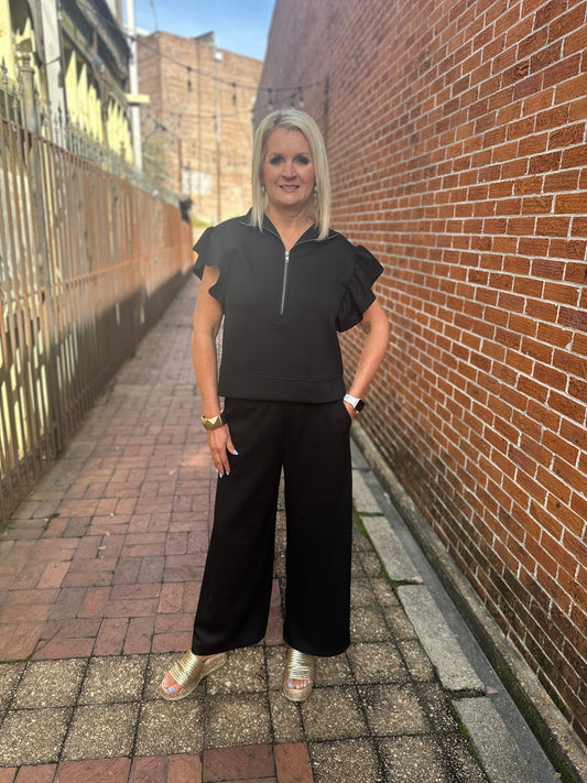 BLACK SCUBA RUFFLE SET