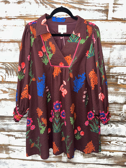 Mix Floral Collared Shift Dress