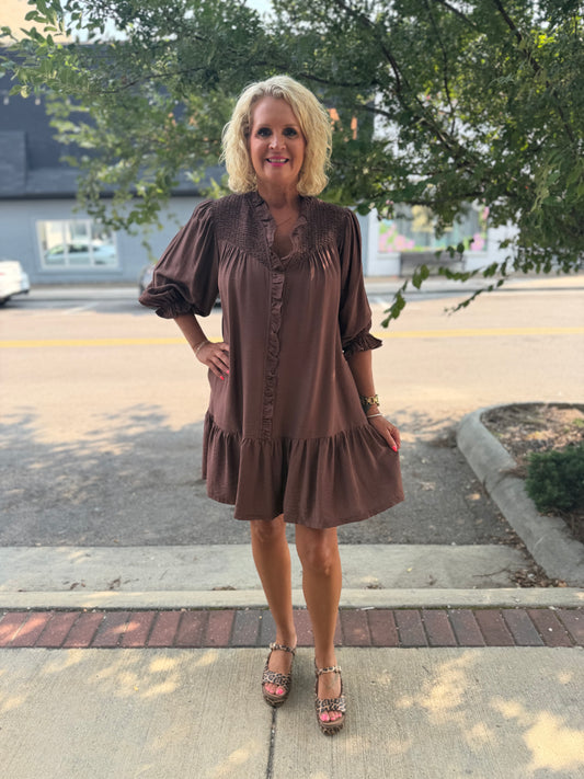 Smocked Ruffle Detail Tiered Mini Dress