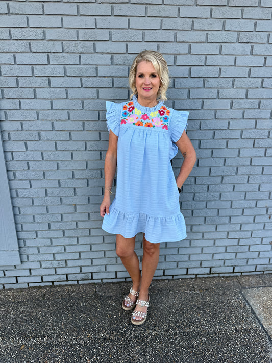 BLUE DR W/EMBROIDERY