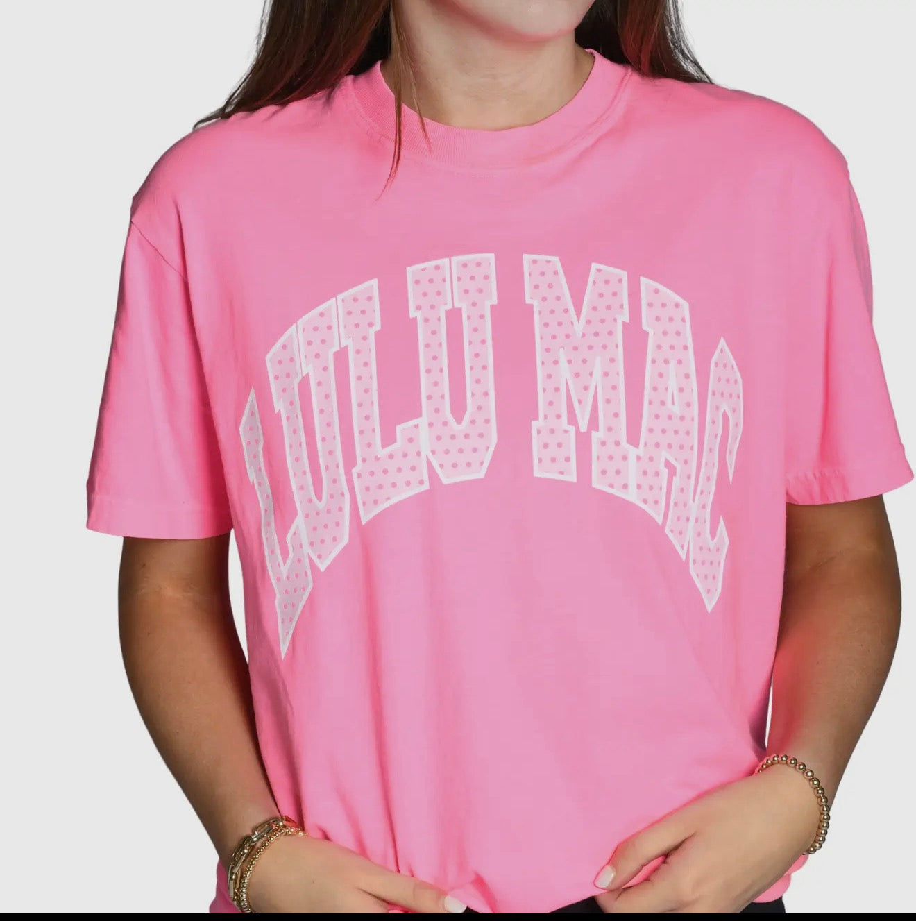 LULU MAC POLKA DOT NEON PINK TEE