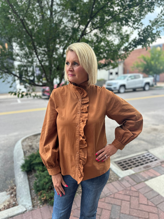 Toffee Ruffle Detail Top