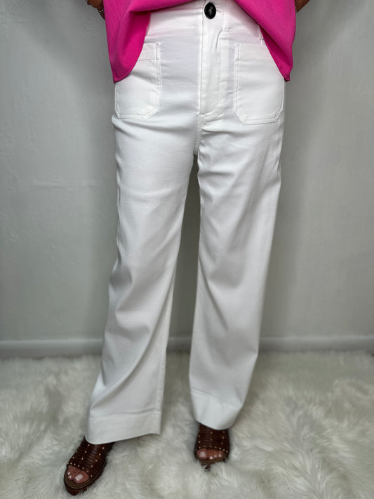 Off White Button Stretched Pants