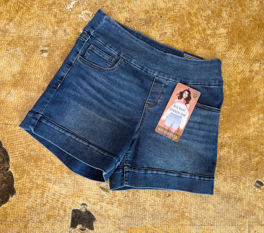 DARK DENIM PULL ON SHORTS