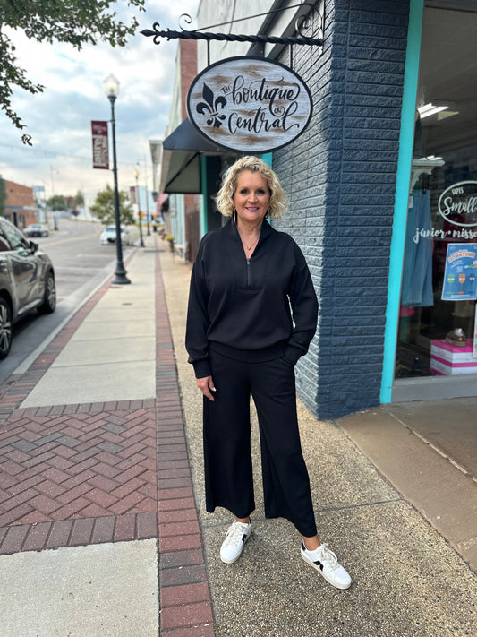 Scuba Poly Cropped Pant Set, Black