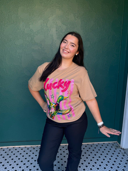 Tan Tee with Lucky Duck/Stripes
