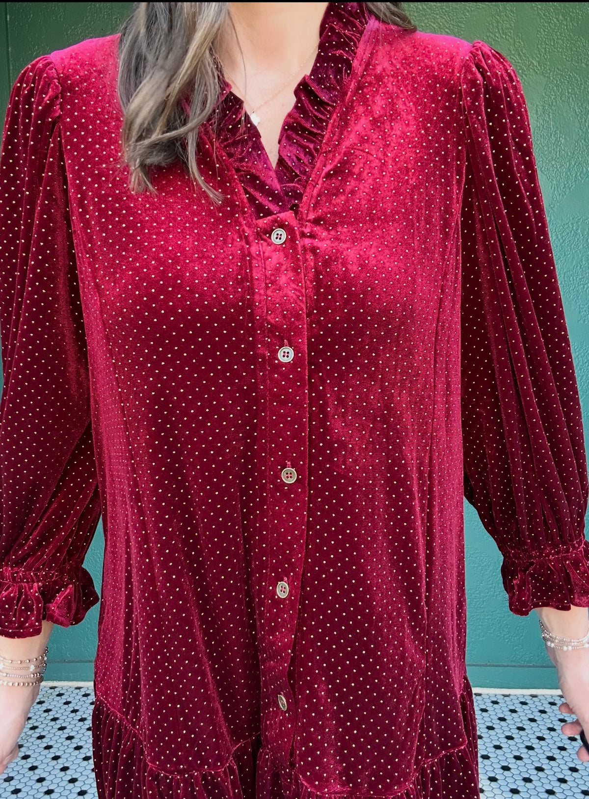 WINE Velvet Ruffle Collar Dr
