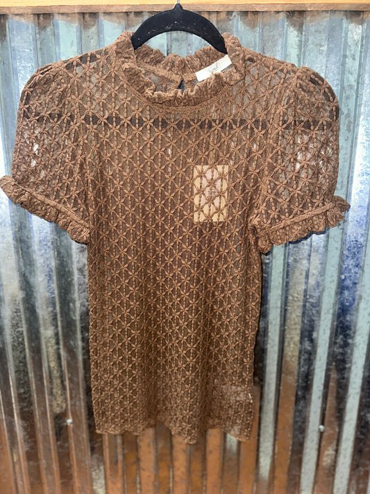 BROWN SHORT SLV MESH