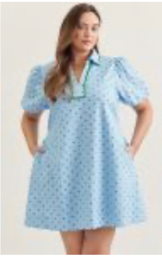 Polka dot short puff sleeve mini dress