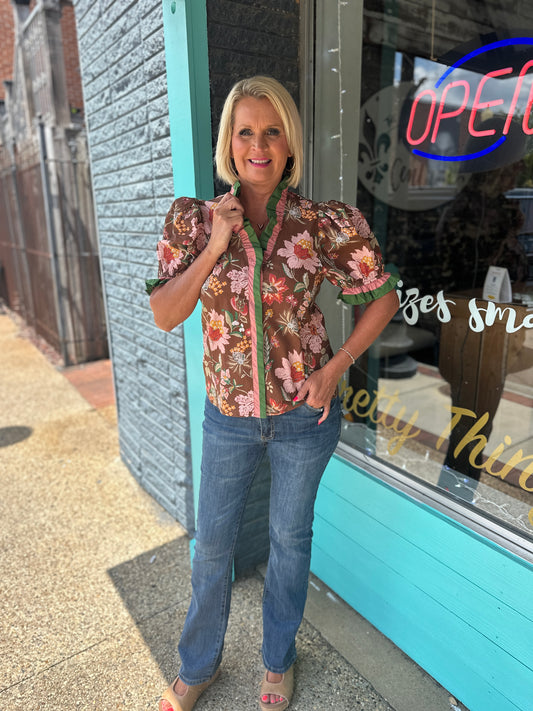 Floral Ruffle Accent Top