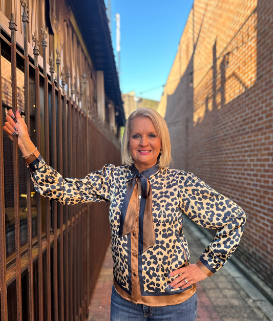 NAVY/BROWN ANIMAL PRINT TOP