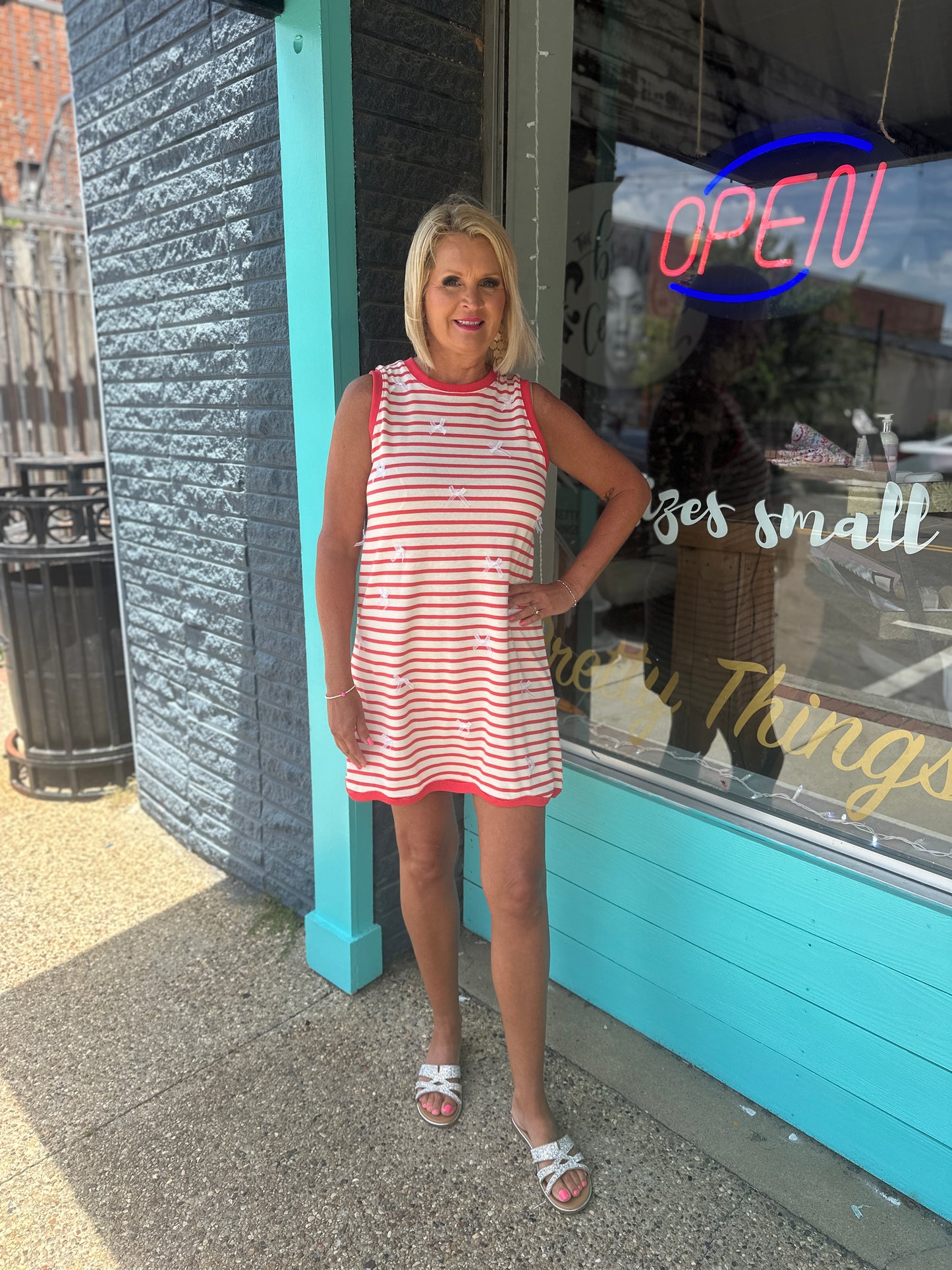 RED LACE BOW DETAIL DRESS