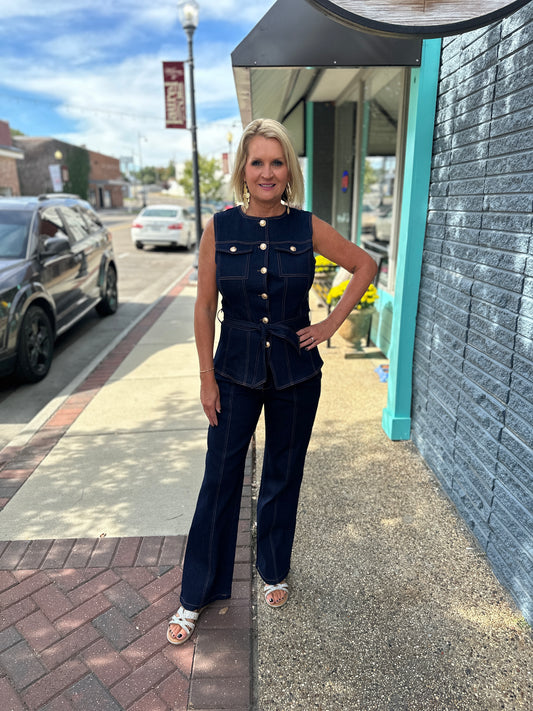 Stretch Denim Slim Fit Pant Set