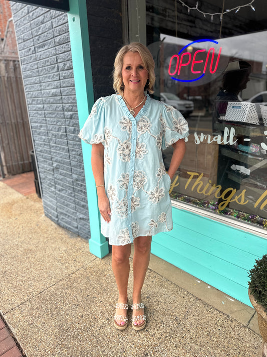 Blue Button Down Floral Dress