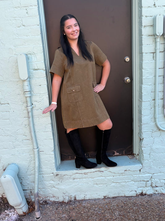 OLIVE DENIM DRESS