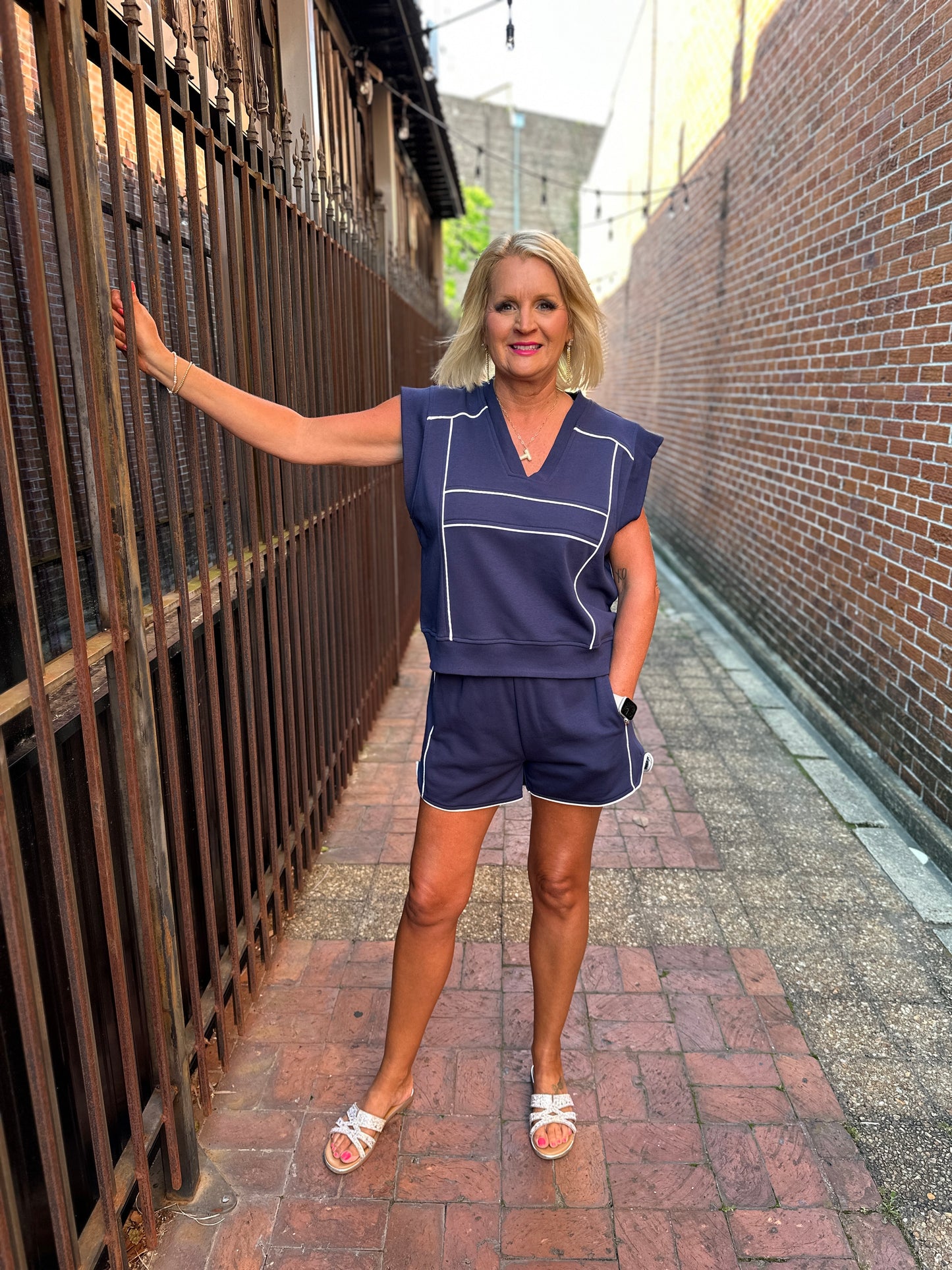Navy Jersey Knit Shorts Set