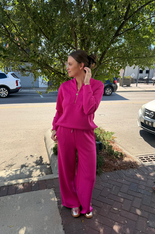 HOT PINK HALF ZIP JOGGING SET
