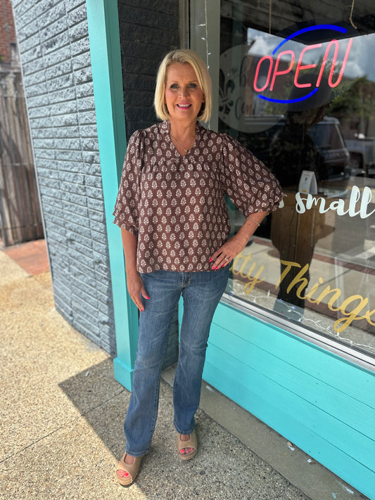 Floral Print V-Split Blouse