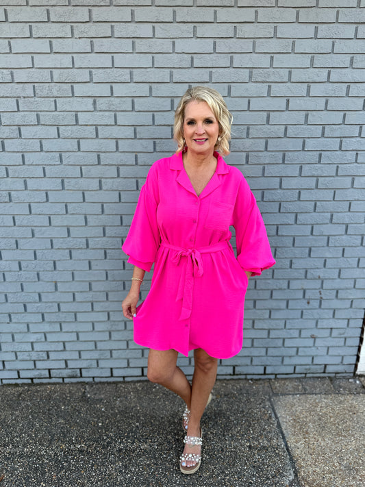 HOT PINK BELTED DR