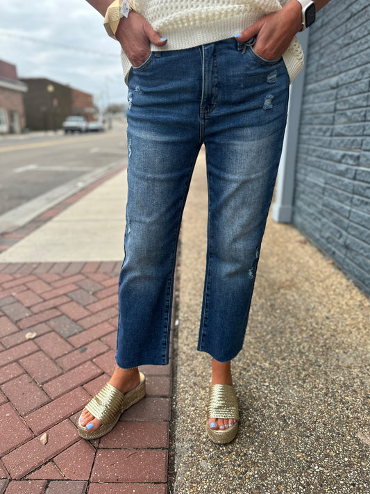 DARK HIGH RISE DAD JEAN