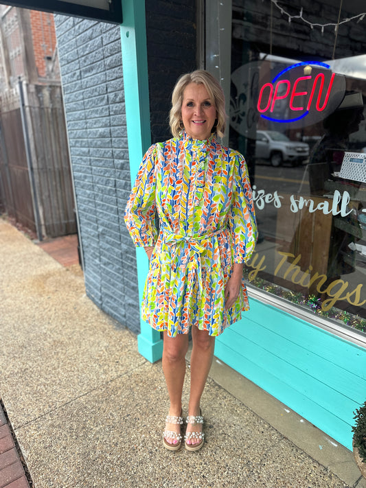 Blue Mix Floral Tie Dress