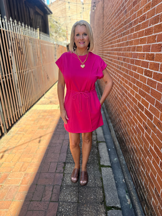 Fuchsia Luxeknit Pleated Mini Dress