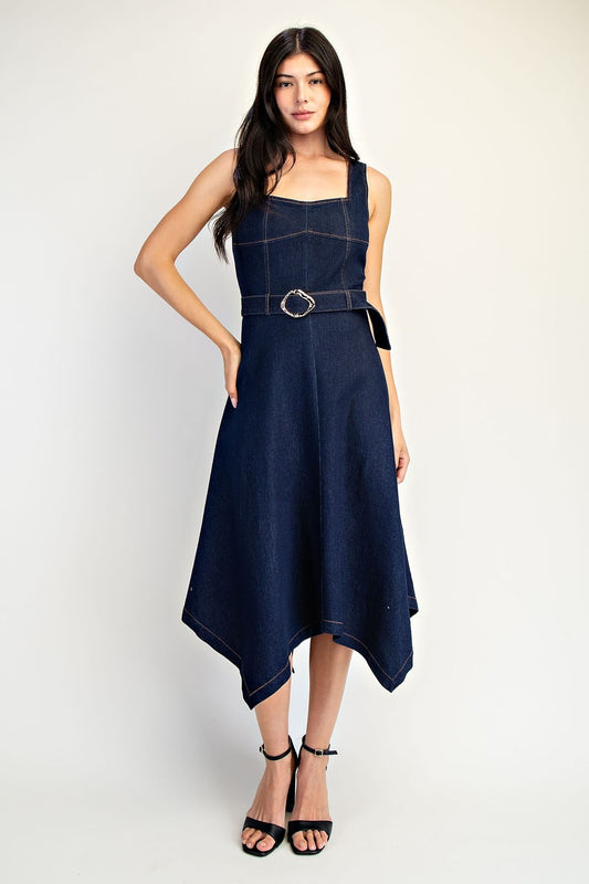 Square Neck Handkerchief Denim Dress