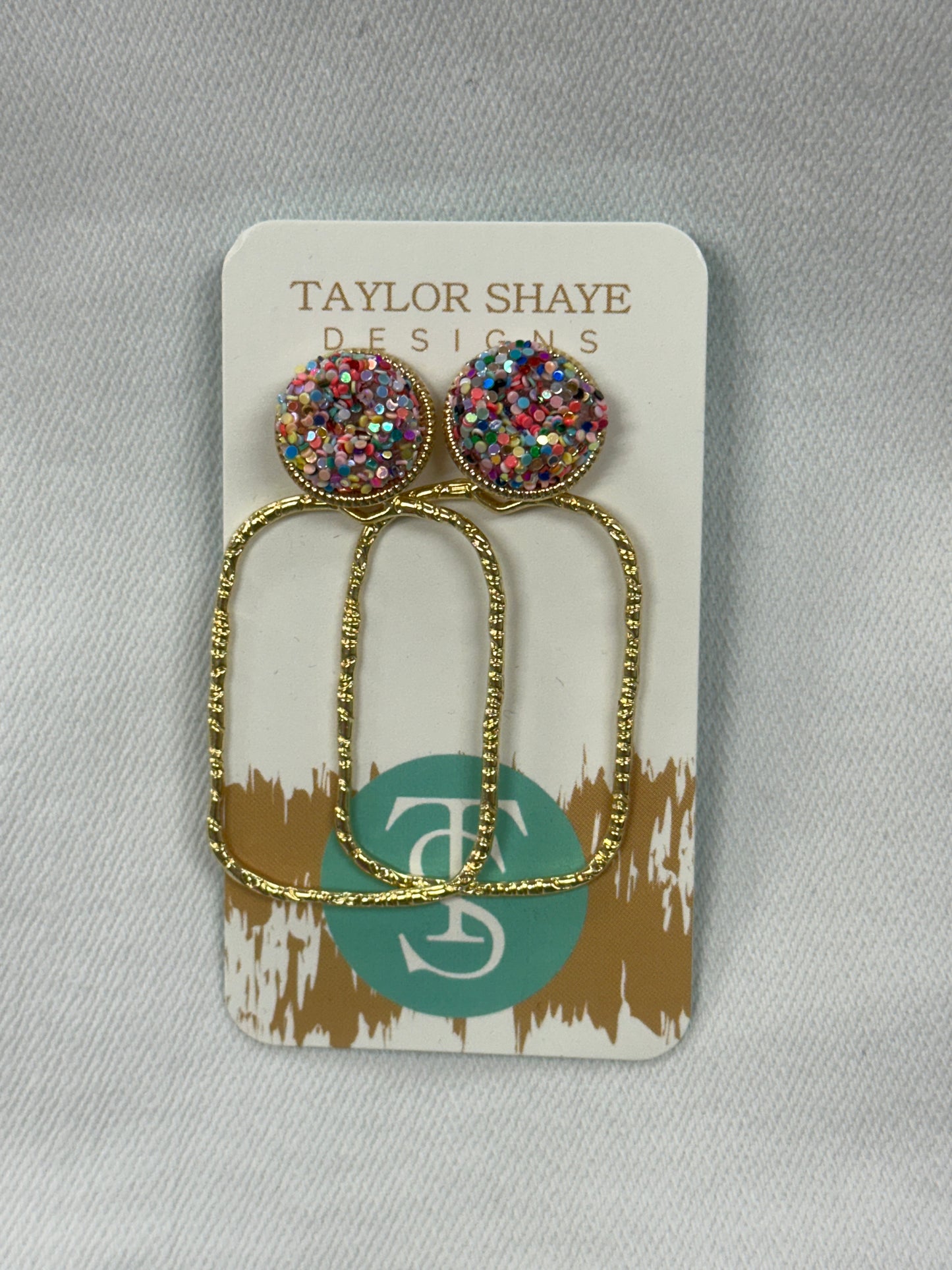RAINBOW RECTANGLE GLITTER TOP HOOPS