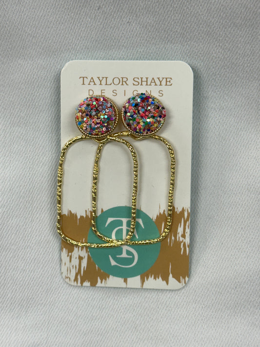RAINBOW RECTANGLE GLITTER TOP HOOPS
