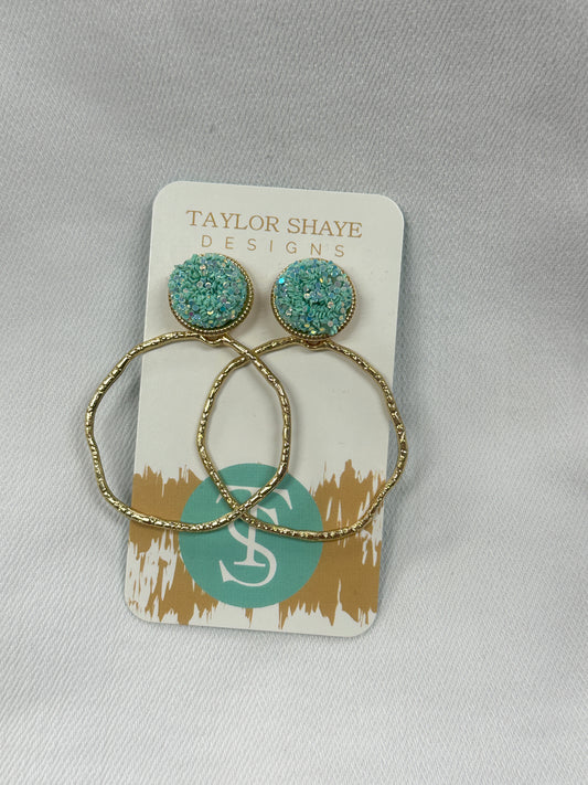 MINT/ROUND GLITTER TOP HOOPS