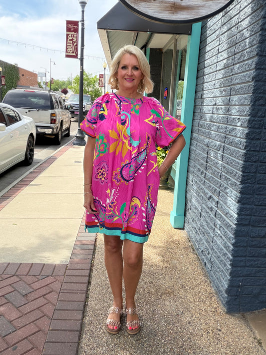 PEONY Vibrant Paisley Print Dress
