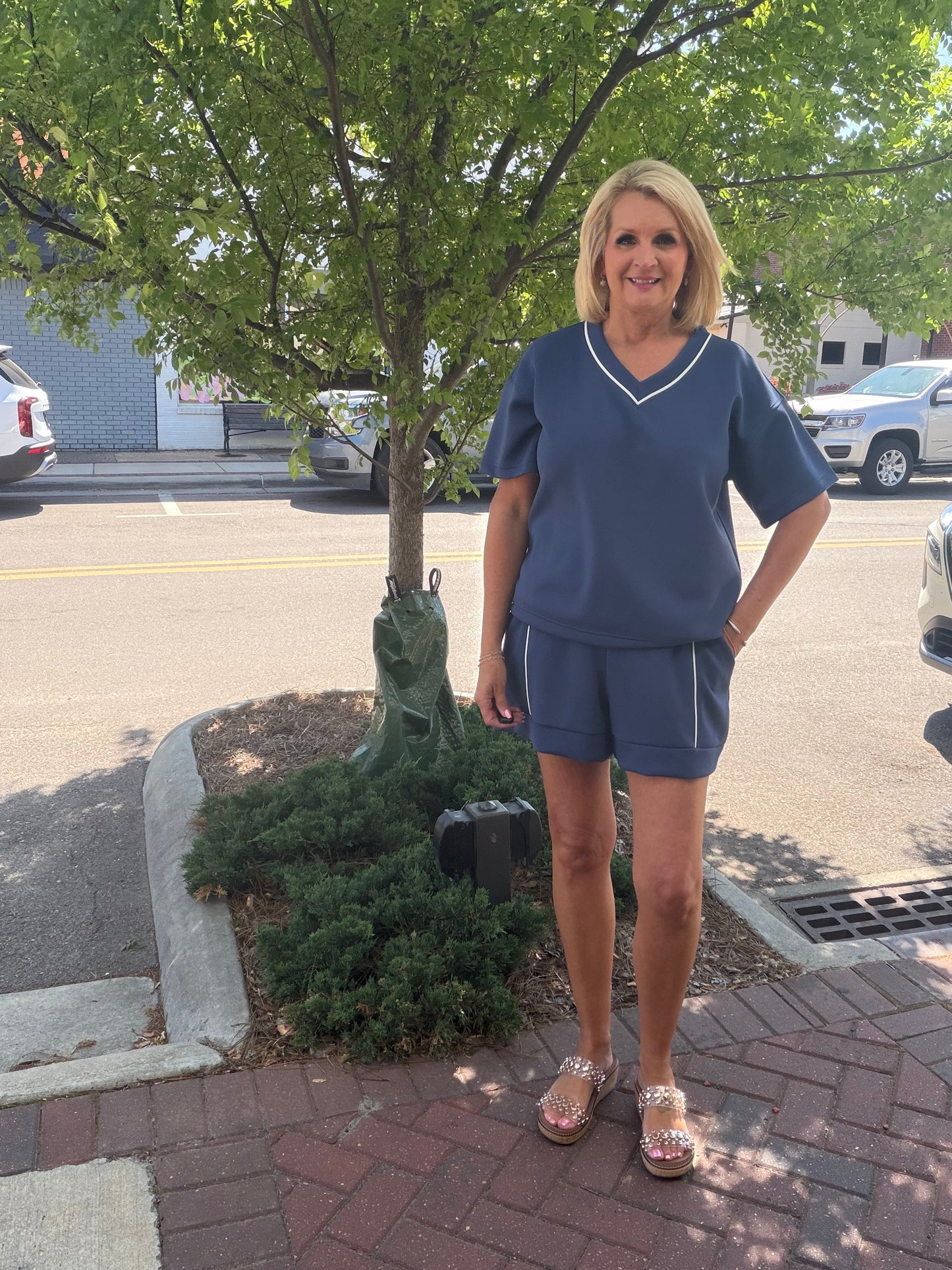 NAVY Modal Scuba V Neck SHORT SET