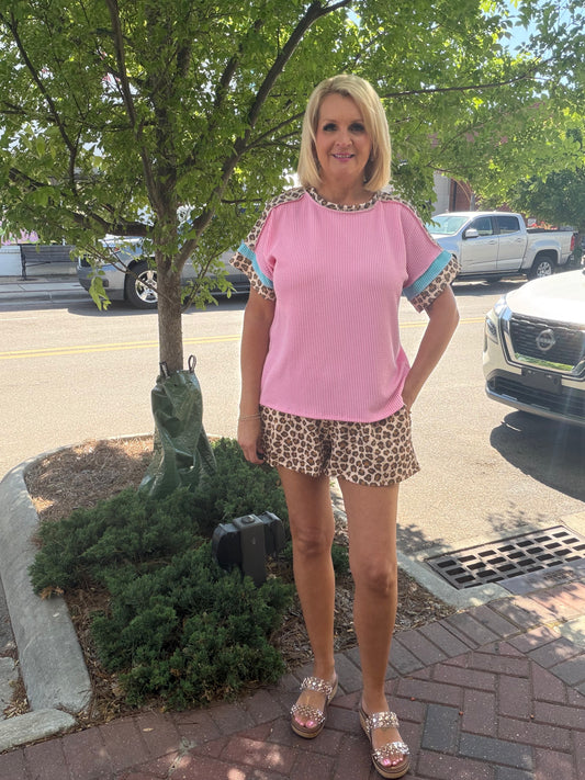 PINK HINT OF LEOPARD SHORT SET