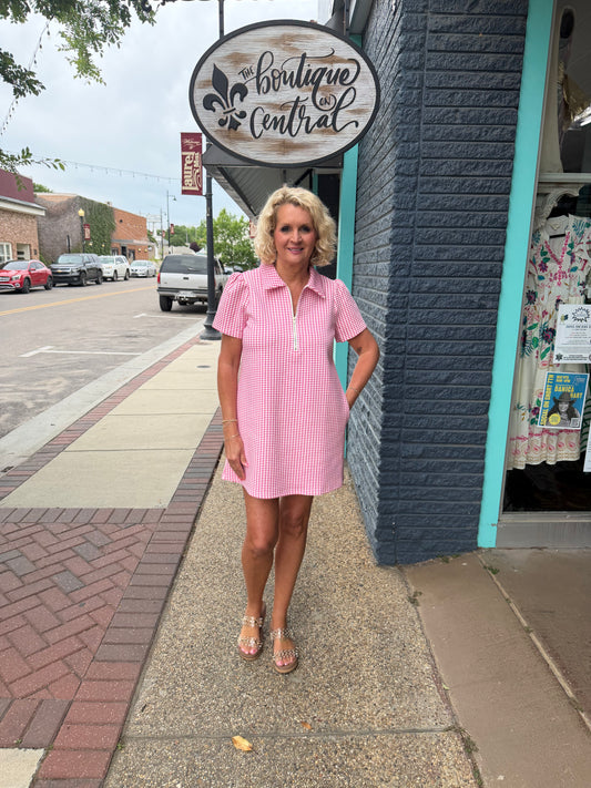 PINK GINGHAM PUFF DR