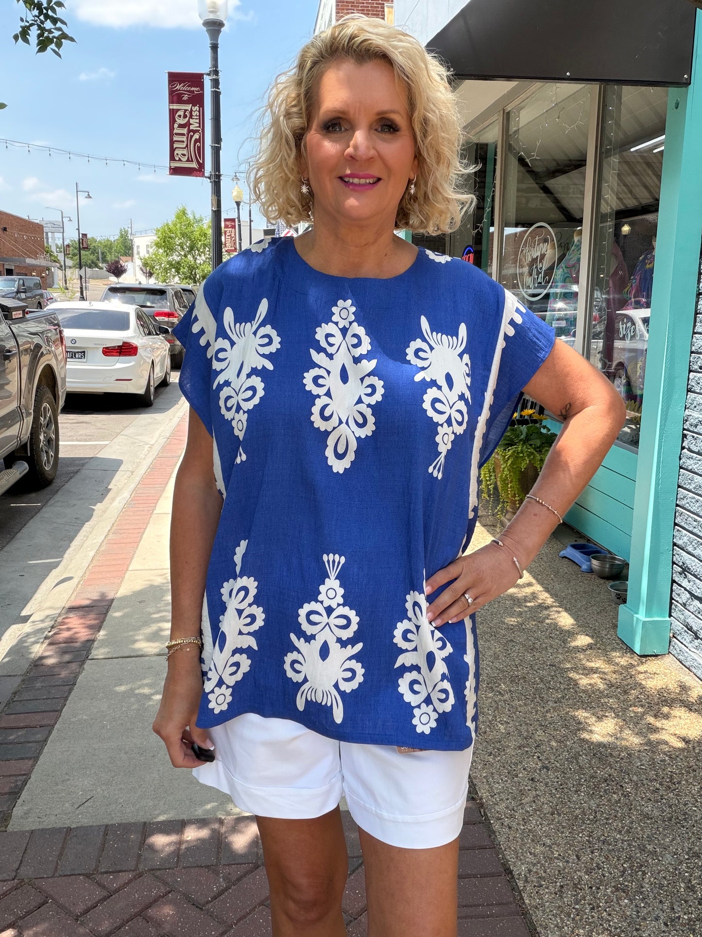 COBALT Border Poncho Style Top