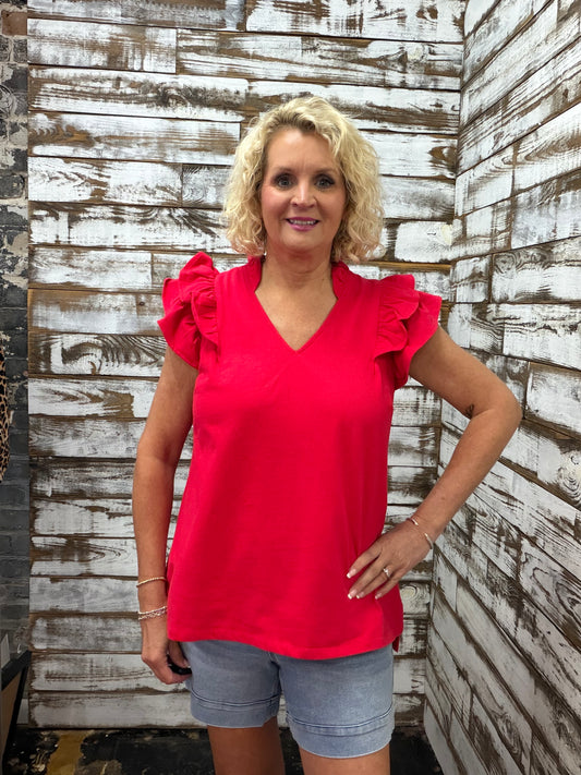 Ruffle Sleeve V-Neck Top