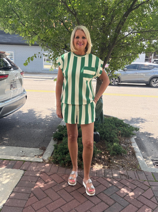 GREEN STRIPE SHORT SET
