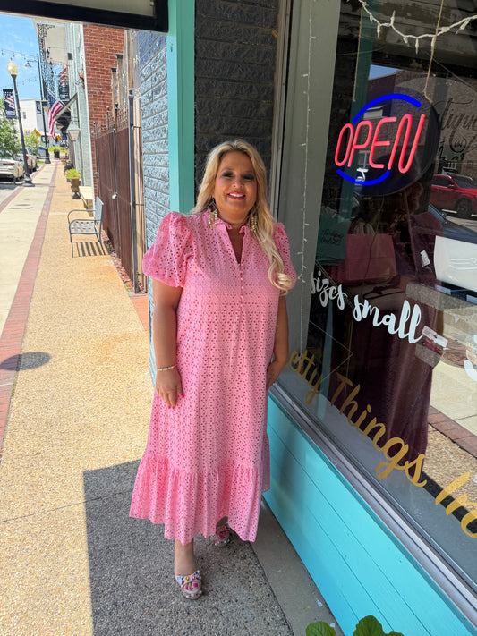PINK EYELET MIDI DR