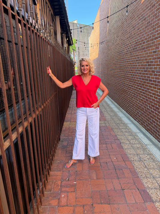 RED CAP SLEEVE TOP