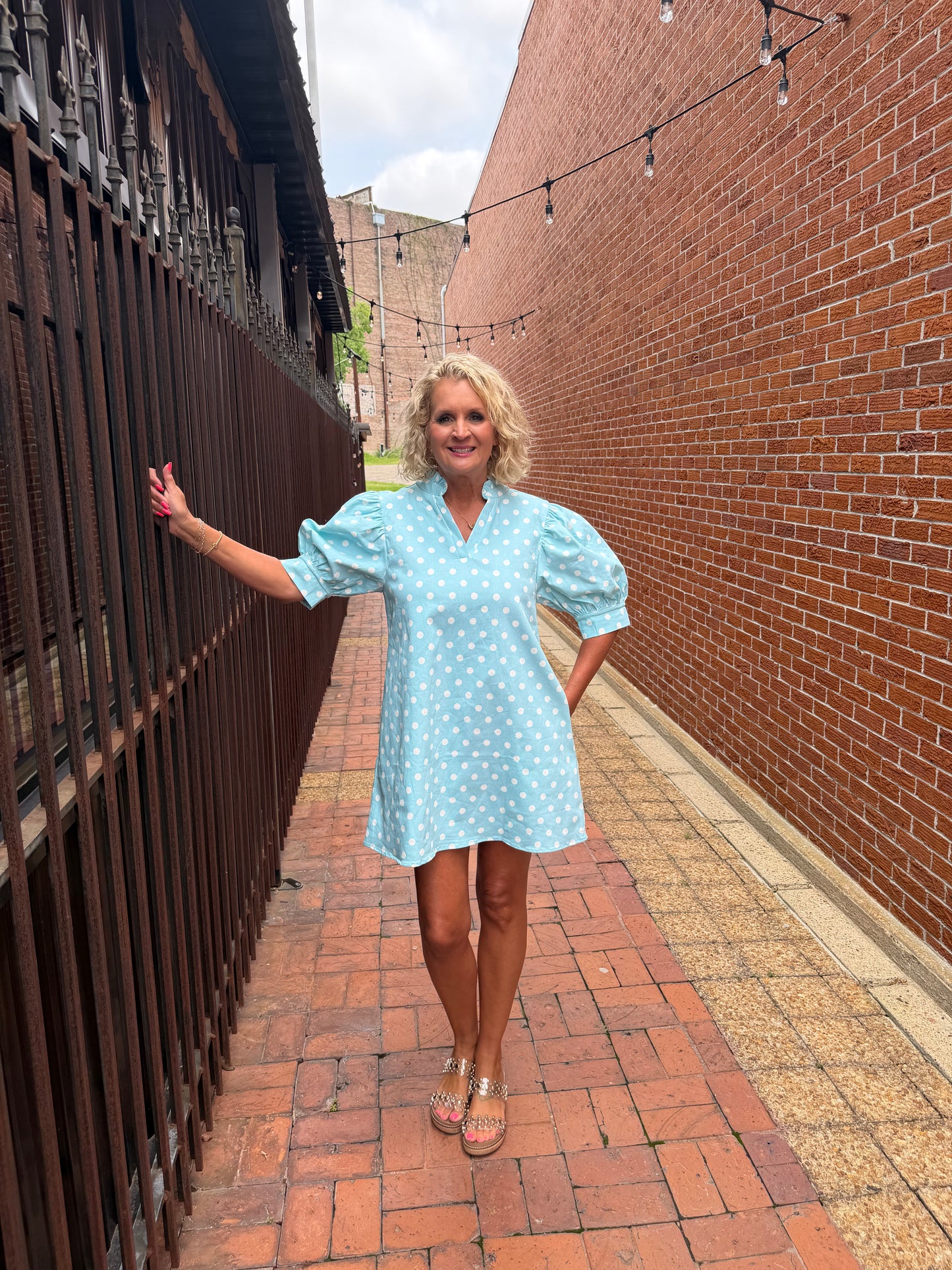 Ruffle V-neck Puff Sleeve Mini Dress