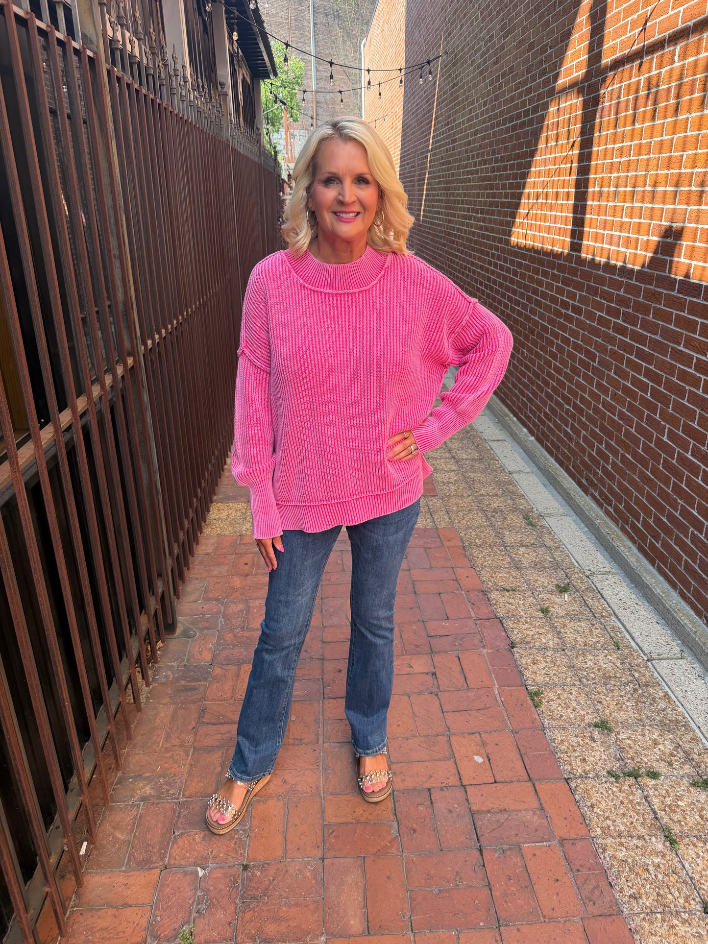 Washed Side Slit Oversized Sweater
