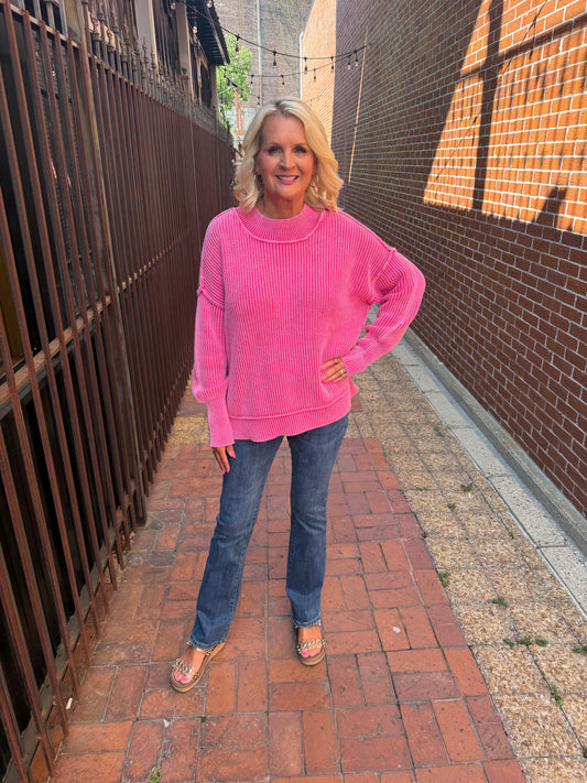 Washed Side Slit Oversized Sweater