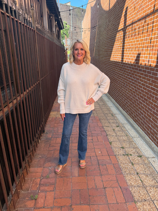 Washed Side Slit Oversized Sweater