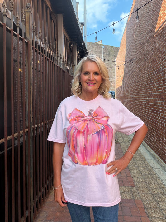 PINK PUMPKIN TEE W/BLING