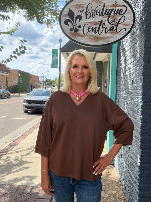 BROWN DROP SHOULDER TOP