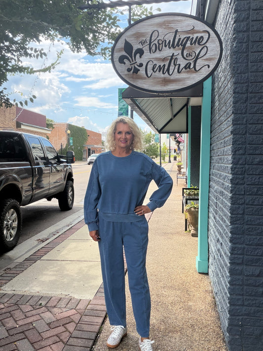Denim Knit Washed Long SET
