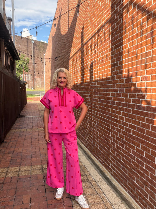 PINK POLKA DOT ZIP UP SET