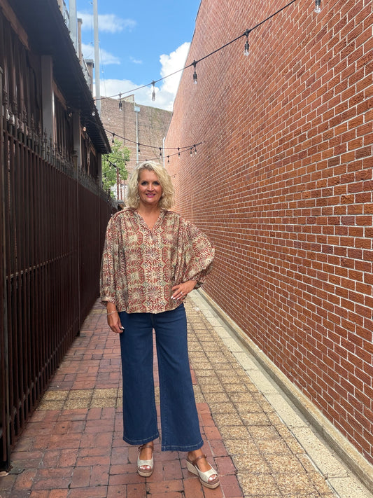 RUST Abstract Print Button-Front TOP