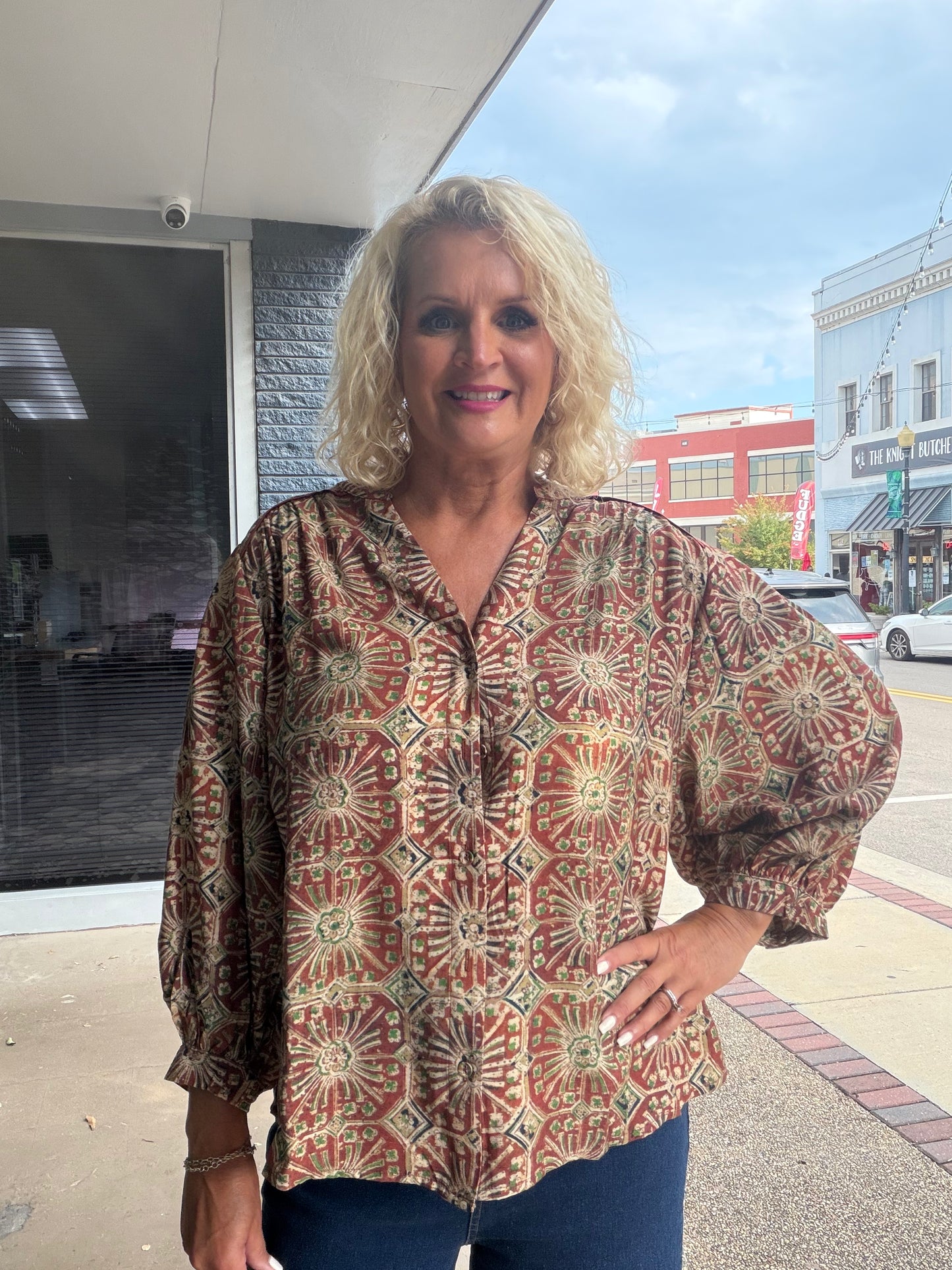 RUST Abstract Print Button-Front TOP